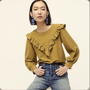 BRAND NEW J. Crew Ruffle-trim Honeycomb-knit Cotton Long Sleeves Top